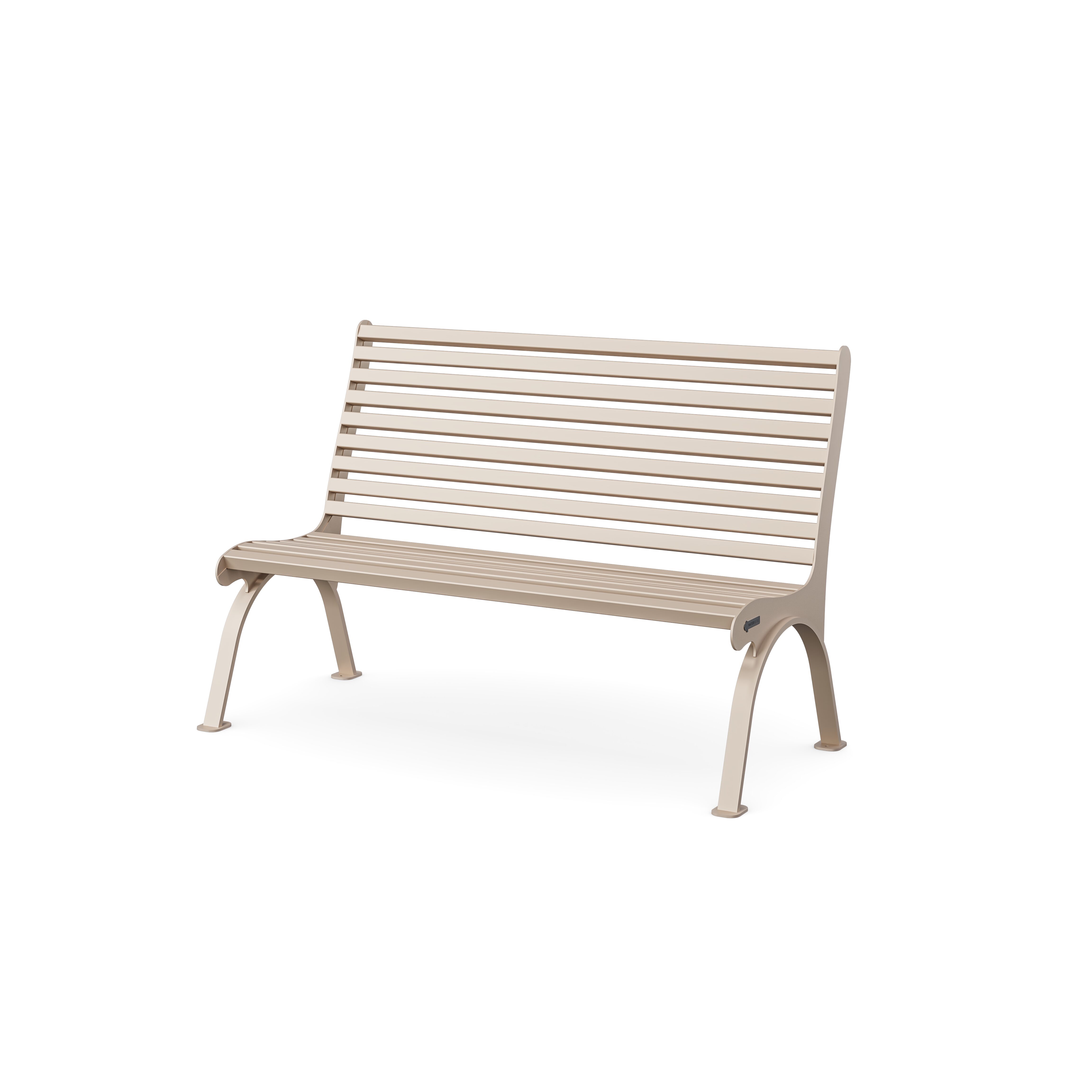 Moderne Gartenbank, Edelstahl pulverbeschichtet in RAL 1019 Graubeige, freigestellt